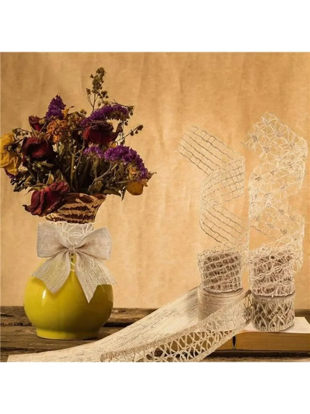 Burlap Ribbon 4 Rolls Natural Jute Lace 2 Inch x 16 Yards for Crafts Wedding Dec